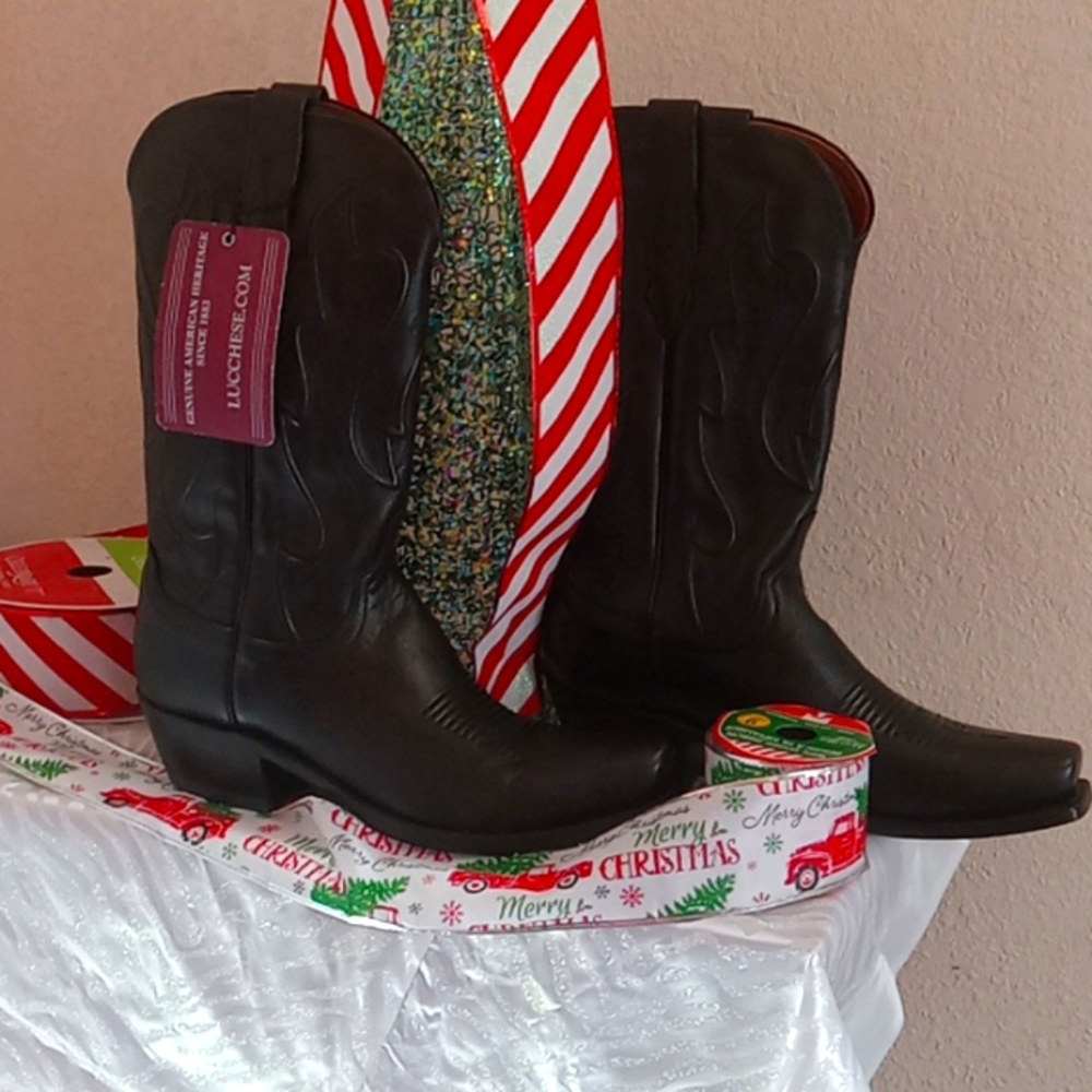 NEW LUCCHESE VINTAGE COWBOY BOOTS BLACK  SIZE 9.5D